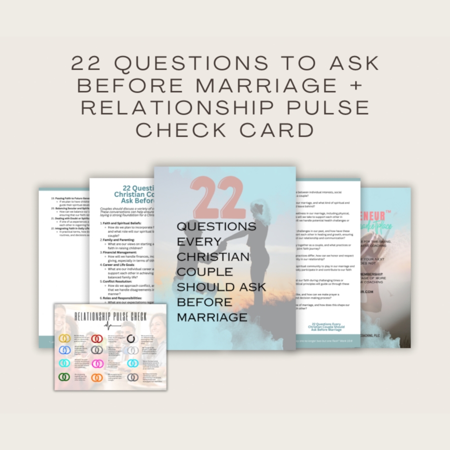 22 Questions Every Christian Couple Should Ask Before Marriage & Relationship Pulse Check Card<br />

